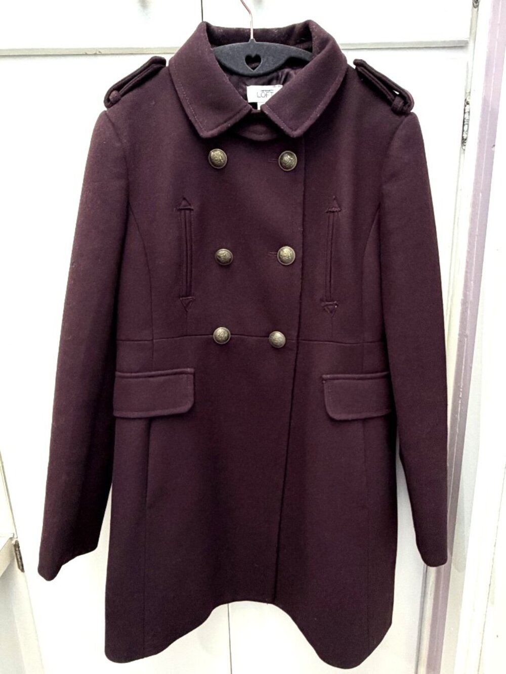 LOFT Eggplant Purple Double-Breasted Peacoat Size 2